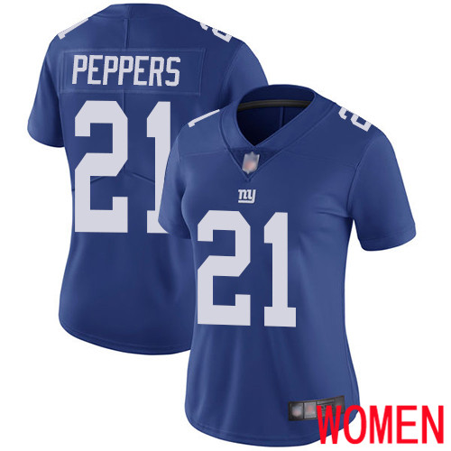 Women New York Giants #21 Jabrill Peppers Royal Blue Team Color Vapor Untouchable Limited Player Football NFL Jersey